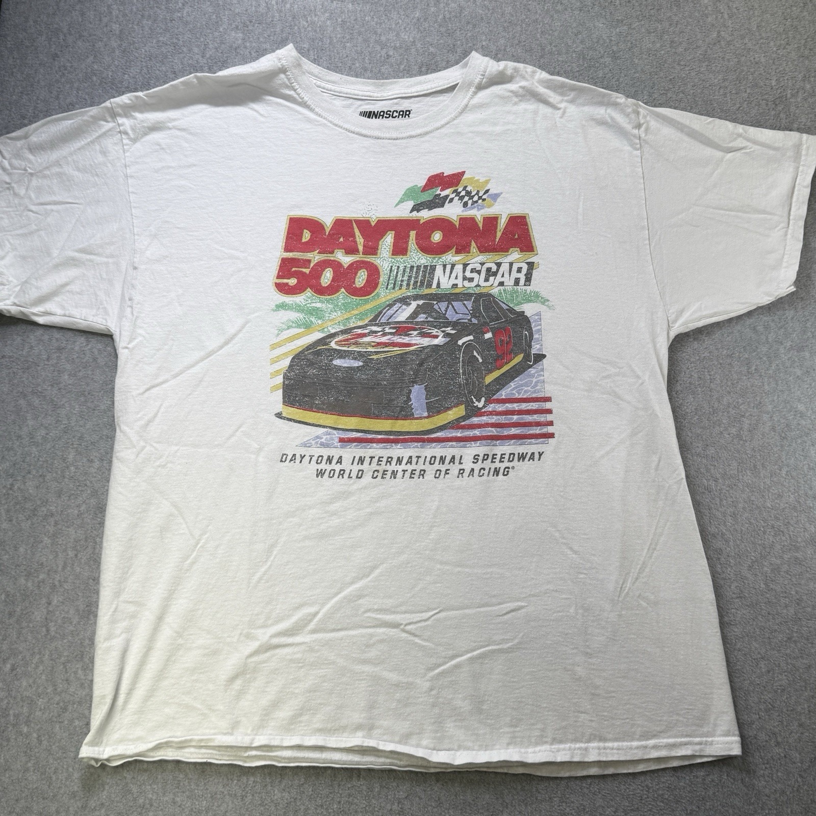Daytona 500 Nascar Racing Graphic TShirt White Xl Speedway Motorsports Tee